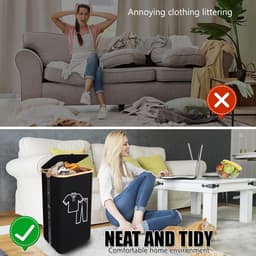 Mrs. Jones Wasmand met deksel inklapbare wasmand smal waszak grote 100 l bamboehandvat afneembaar binnenvak slaapkamer badkamer waskeuken . — thumbnail 5