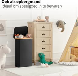 Smalle Wasmand - 60L - 2 Stuks - Wasmanden met Deksel en Waszak - Mand Vuile Was - Opbergmand - Mand - Zwart — thumbnail 4