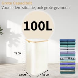 Wasmanden Set - 60L + 100L - 2 Stuks - Wasmand met Deksel - Wassorteerder - Opbergmand - Mand Vuile Was - Beige — thumbnail 4