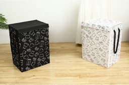 Lexorion Opbergmand - Opbergmand - Speelgoedmand Kinderen - Opbergmand met deksel - Opbergmanden - Opbergmand kinderkamer - Opbergmand speelgoed - Wasmand Opvouwbaar - Stijlvolle Kledingmand - 57L Wasmand - Wit — thumbnail 5