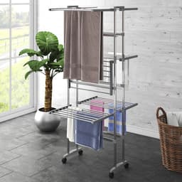 vidaXL - Droogrek - 3-laags - met - wieltjes - 60x70x129 - cm - zilverkleurig — thumbnail 1
