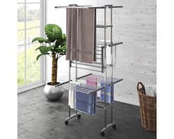 vidaXL - Droogrek - 3-laags - met - wieltjes - 60x70x129 - cm - zilverkleurig — afbeelding 1