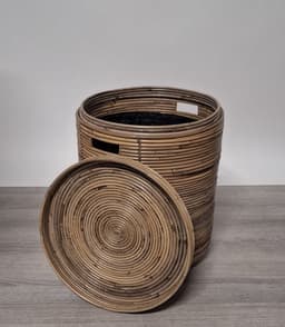 MigoStyling - Wasmand - Stripe - Rotan - Grey - Met binnenzak - Rond - Dia 40 cm — thumbnail 1