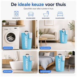 BOTC Wasmand - Waszak - Laundry basket - Wassorteerder 82 liter - 38x72 cm - waszak vouwbaar - draagbaar wasbox - Blauw — thumbnail 4