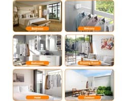 Waslijn voor Binnen - Wit - Doorhangvrij Design - Eenvoudige Wandmontage - Voor Balkon en Badkamer