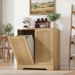 Smuxee Double Tilting Laundry Basket, Hidden Laundry Cabinet with Double Baskets, Natural Trash Can with Small Ribbed - ShopVlot — thumbnail 1