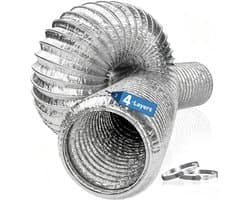 Dailygoods - Hon&Guan Aluminium buis, afvoerslang, 100 mm, lengte 5 m, geïsoleerd, 4 lagen verdikte universele drogerslang, aluminium flexibele buis met 2 slangklemmen, roestvrij staal, voor afzuigkap, badkamer