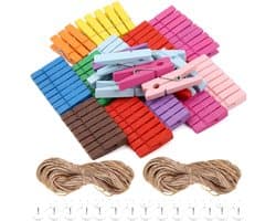 Dailygoods- Wasknijpers 100 stuks - Houten Mini-wasknijpers - Decoratieve Knijpers - Fotoklemmen - Natuurlijke Houten Klemmen - Veelkleurig