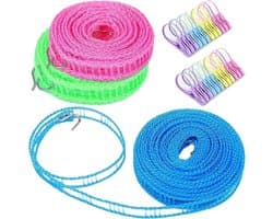 Kledinglijn Set - Waslijn Touw - Buiten Droge Kleding - Windproofhek Ontwerp - 3x 8 Meter - Blauw