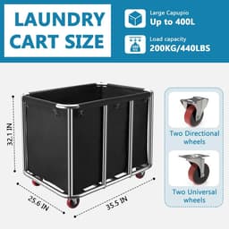 Dailygoods- Waswagen roestvrij staal - opvouwbare wasmand - 350 liter - 120 kg belastbaar - afneembare stoffen zak - waterdichte voering — thumbnail 2