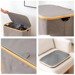Dailygoods - Wasmand met Deksel, Wasmand 2 Vakken met 2 Uitneembare Waszakken, Opvouwbare Wasbox, Waterdichte Oxford Stof, Grote Inhoud, Wasmand voor Badkamer, Slaapkamer en Wasruimte (Gray, M) — thumbnail 4