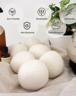 Namajunas - Droogballen - Set van 6 stuks - Wollen droogballen voor de wasdroger - natuurlijke wasverzachter van 100% schapenwol - Herbruikbaar - Vermindert kreukels in kleding en verkort de droogtijd - Bespaart energie — thumbnail 4