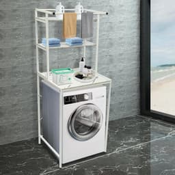 Wasmachinekast - Opzetkast Droger - Badkamer Organizer - Verstevigd X-frame - 69 x 60 x 176 cm - Wit Marmer — thumbnail 3