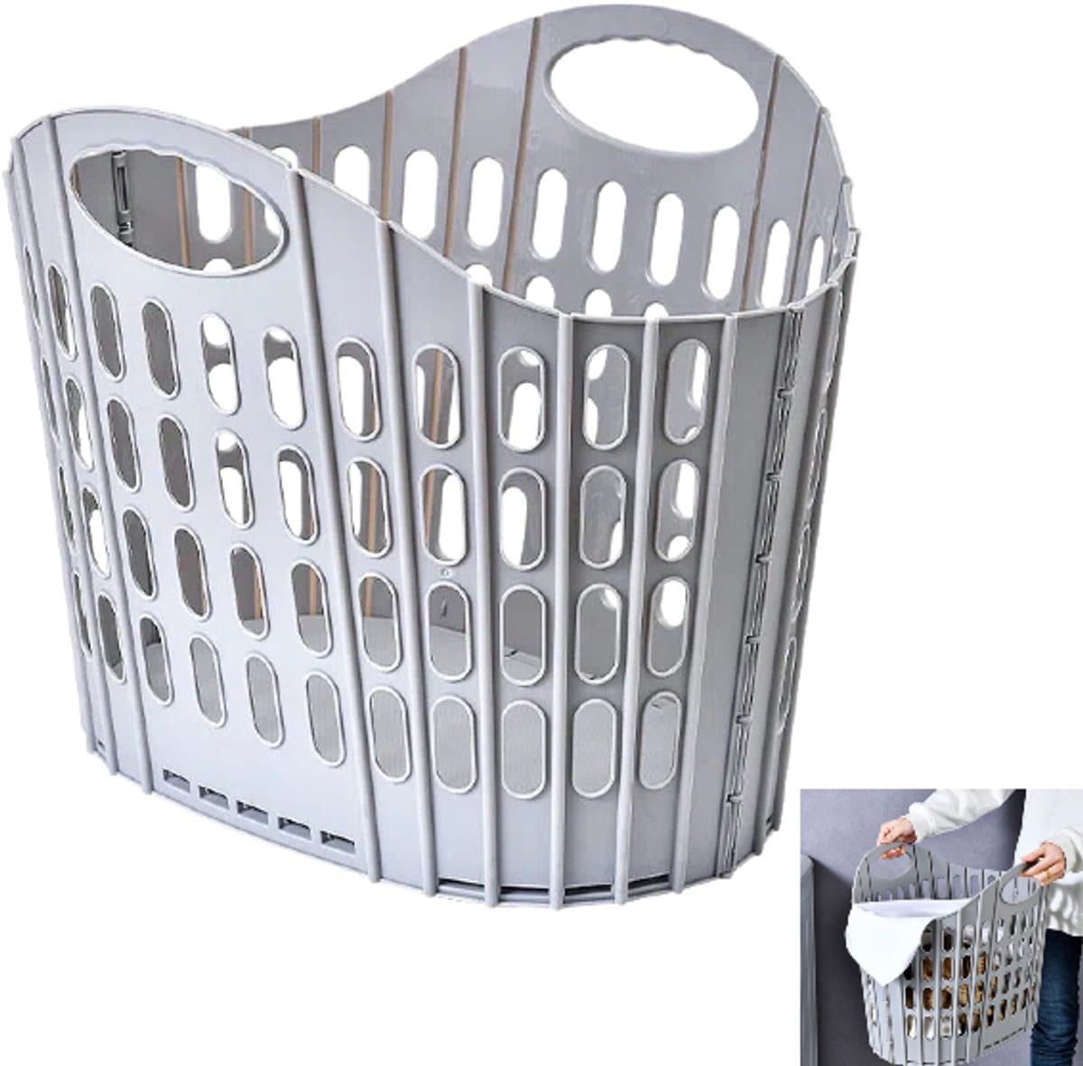 Opvouwbare wasmand - wasmand - vuile wasmand - handzame vuile wasmand - grijs - 29*20*32 cm - wandmontage mogelijk - geschikt voor slaapkamers, badkamers, studentenkamers, campers en appartementen — afbeelding 1