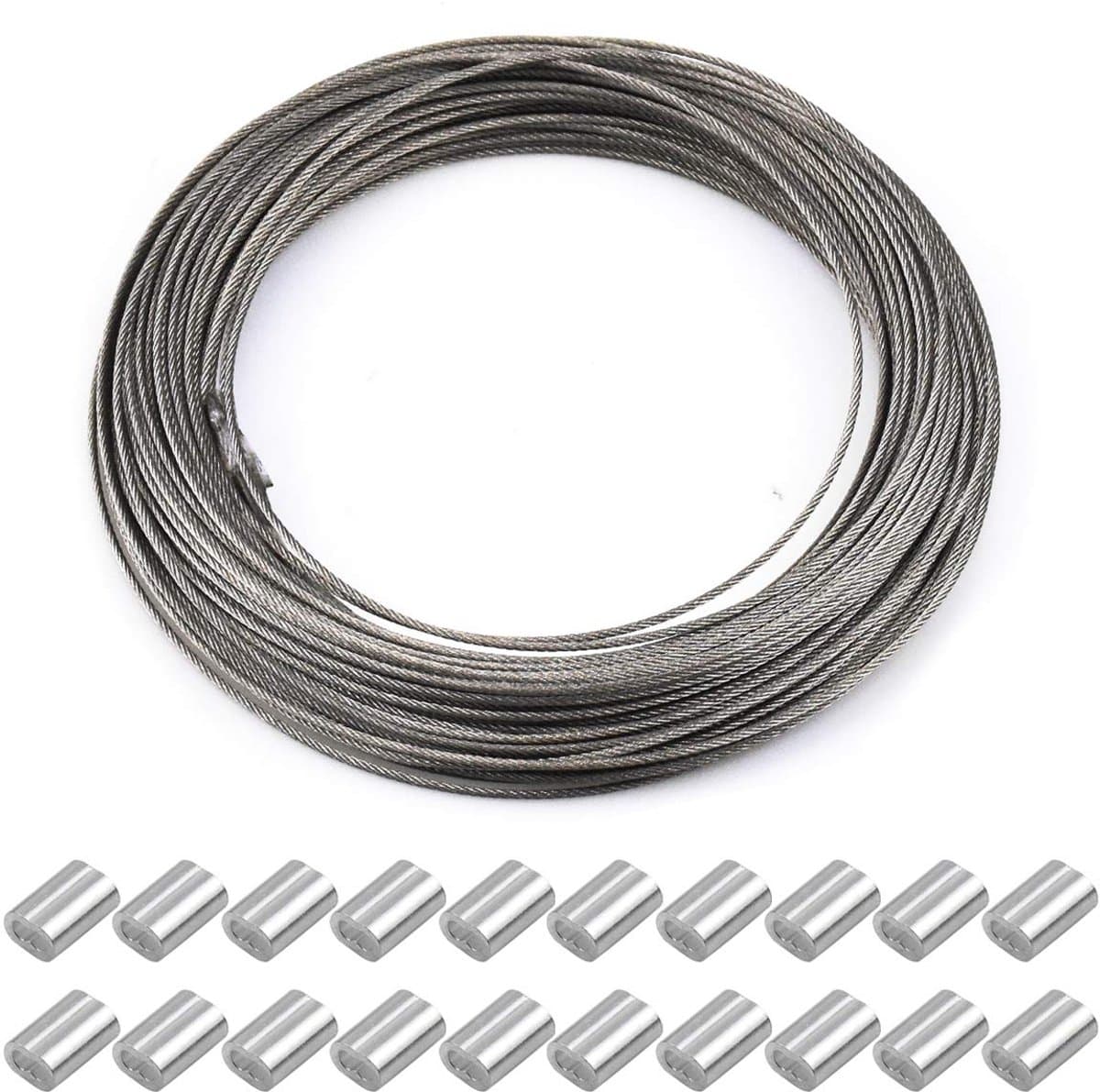 SnelShoppen - 30 m x 1.5 mm Stalen Kabel, Multifunctionele RVS Kabel, Foto Lijndraad met 20 Aluminium Krimpkousen voor Gordijn, Waslijn, Handrail — afbeelding 1