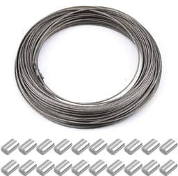 SnelShoppen - 30 m x 1.5 mm Stalen Kabel, Multifunctionele RVS Kabel, Foto Lijndraad met 20 Aluminium Krimpkousen voor Gordijn, Waslijn, Handrail — thumbnail 1