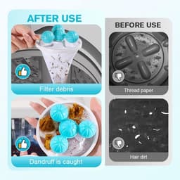 Filtergaas voor wasmachine - 5 Stuks - Wasmachinehaarfilter - Drijvend model - Filterend gaas - Herbruikbaar - Pluizenopvanger - Verwijdert haar van honden en katten - Voor de was - Blauw, Roze, Paars — thumbnail 5