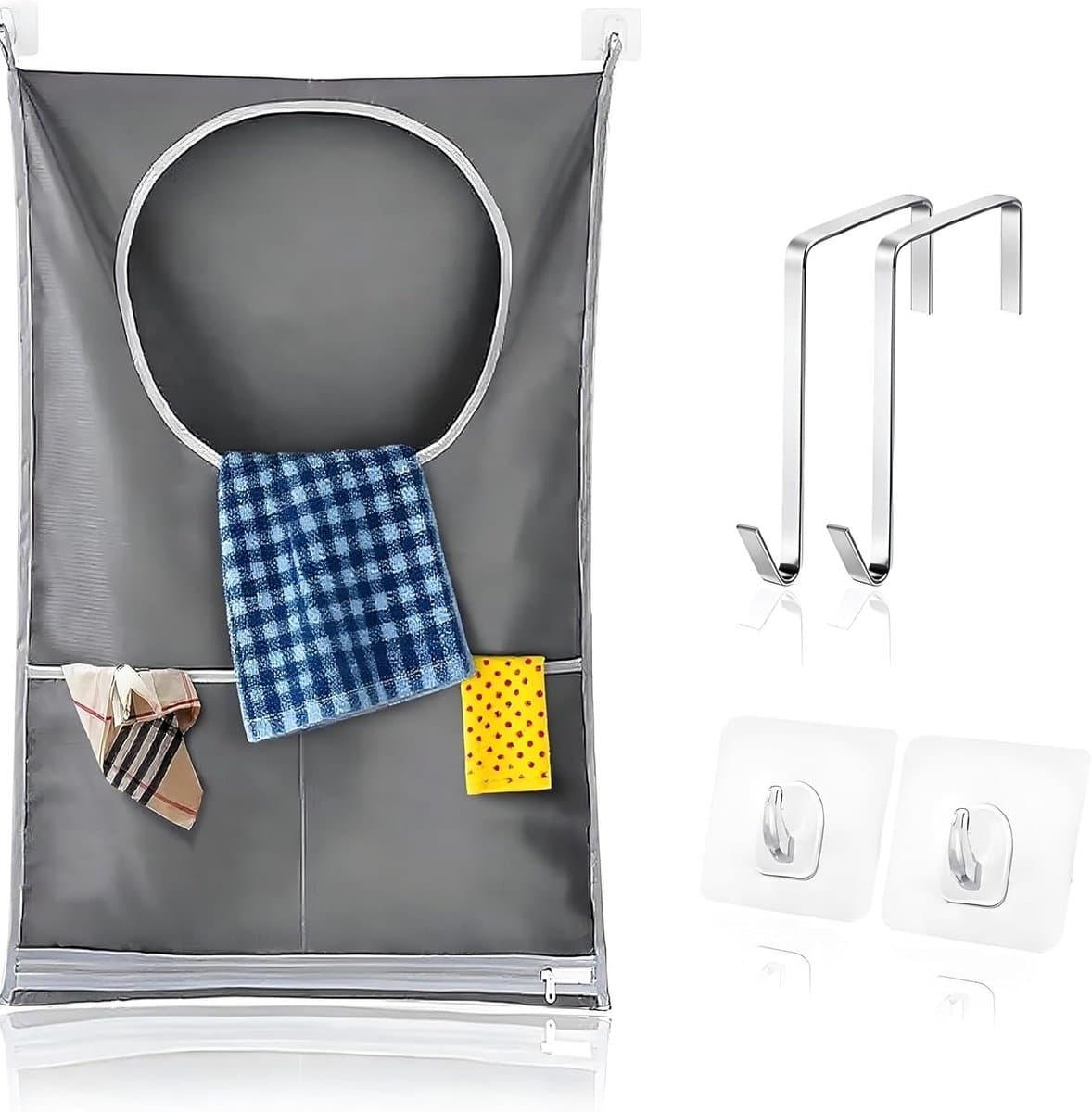 SnelShoppen - Hangende Waszak met Suction Cup en Deurhaak - Ruimtebesparende Waszak voor Vuile Was - Ideaal voor Camping, Verhuizen en Opslag - 77x50 — afbeelding 1