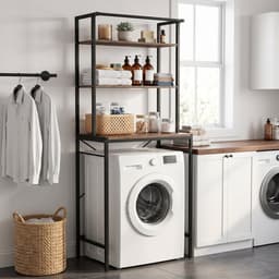 HOMCOM Over Washing Machine Cabinet-Metall, Spanplatte-67L x 40B x 161,8H cm-Braun und Schwarz — thumbnail 3