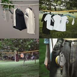 Camping waslijn met 34 ophanggaten, zeer sterke draagbare nylon waslijn, geen gereedschap nodig, verstelbare spanning, geschikt voor reizen, kamperen, balkon, hotel, camper, binnen- en buitengebruik, geel — thumbnail 3