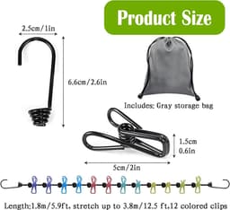 Dailygoods- Waslijn Draagbaar 180-300 cm - Waslijn met 12 Klemmen - Antislip Design - Reiswaslijn - Duurzaam Materiaal - Geschikt voor Buiten en Binnen — thumbnail 5