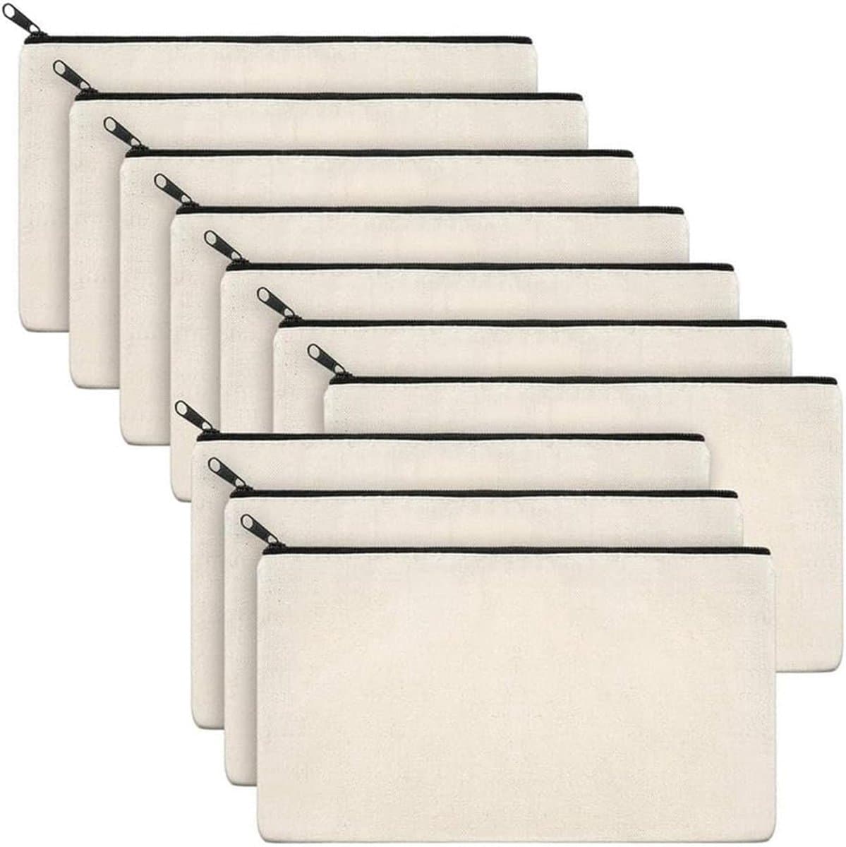 Canvas Zipper Bags - Lege Stoffen Zakjes - DIY Knutselen - Met Polskoord - 20x14cm - Wit/Zwart — afbeelding 1