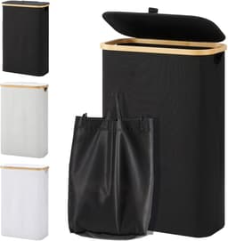 Vouwbare wasmand met deksel van bamboe, 48 liter, smal ontwerp, ideaal voor wasverzameling en ruimtebesparing — thumbnail 1