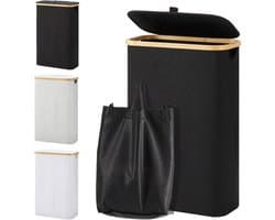 Vouwbare wasmand met deksel van bamboe, 48 liter, smal ontwerp, ideaal voor wasverzameling en ruimtebesparing