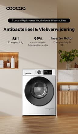coocaa Galaxy A3-serie voorlader wasmachine, 9 kg, BLDC-motor, A-30%-klasse, bacterieverwijderingssysteem, stoomwas, snelwas 15 min, kinderslot, 15 programma’s, einde vertragen, babyverzorging [Energieklasse A] F902A3AВC0 — thumbnail 4