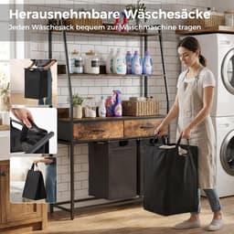 CINK & Co® Wassorteerder met 3 vakken - Wasmand met verstelbare planken en lades - 150 liter - Bruin en zwart - 106x33x160 cm — thumbnail 3