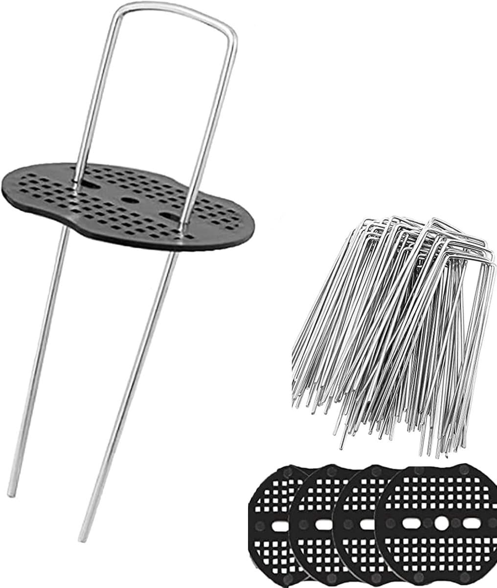 50 Stuks Stalen Grondankers met 50 Bufferdiscs voor Bevestigen van Onkruid, Netten en Hekken - Duurzaam en Betrouwbaar voor Camping en Tuin Gebruik, 150x25mm Ø2.7mm — afbeelding 1