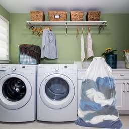 waszak met trekkoord voor fijne was, wasmachine, reizen, universiteit, vuile kleding/net groot formaat heavy duty herbruikbare deur opvouwbaar/kledingstuk wit 2 stuks — thumbnail 2