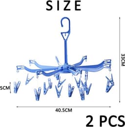 2 stuks opvouwbaar droogrek met 16 clips voor het ophangen van sokken en ondergoed - draagbaar en winddicht, 360 graden draaibaar (Blauw-Groen) — thumbnail 2