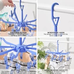 2 stuks wasdroger, 16 clips om sokken op te hangen, opvouwbare ondergoedhanger, draagbare, winddichte wasdroger, 360° draaibaar, geschikt voor ondergoed, sokken, handdoeken (blauw, groen) — thumbnail 5