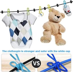 Draagbare waslijn - 2-pack reiswaslijn met 12 kleurrijke clips - verstelbare campingwaslijn - elastische intrekbare waslijn voor binnen en buiten - wasaccessoires — thumbnail 5