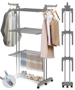 Droogrek Wasrek - Droogtoren Wastoren - Kleding Drogen - Inclusief Wasknijpers - 173 x 75 x 63 cm - Grijs — thumbnail 1