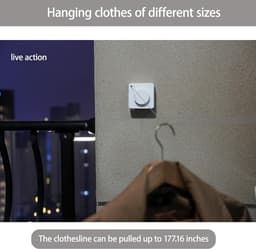 Intrekbare Waslijn - Wand Waslijn - Kleding Drogen - Niet-Doorzakken Ontwerp - 16 Voet - Wit — thumbnail 3