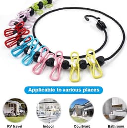 Draagbare waslijn - 2-pack reiswaslijn met 12 kleurrijke clips - verstelbare campingwaslijn - elastische intrekbare waslijn voor binnen en buiten - wasaccessoires — thumbnail 2