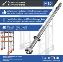 Zwaar Gebruik Ankers - Betonankers Doorsteekankers - Stevig Bevestigen - Gegalvaniseerd Roestvrij - M10 x 210mm - Zilverkleurig — thumbnail 5