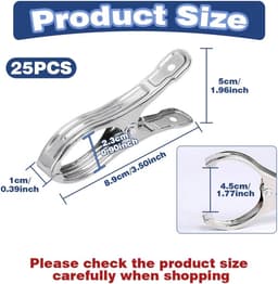 Wasknijpers Roestvrij Staal - Handdoekclips Kledingclips - Kleding Drogen - Sterke Klemkracht - 8.9 x 5 cm - Zilver — thumbnail 3