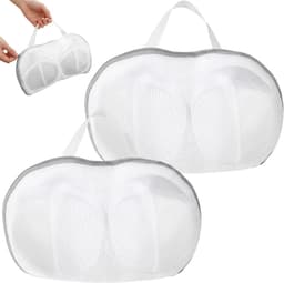 Set van 2 waszakken voor bh's - Opbergzakken voor bh's - Anti-vervormingsfilters voor het wassen van bh's - Wasnetzakken - Machinewasbaar - Waszakken met ritssluiting voor lingerie - Herbruikbaar - Grijs/Wit - 15*29 cm — thumbnail 1
