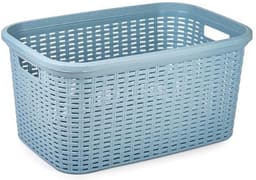 Plasticforte Wasmand - 2x - 35 liter - rotan - blauw - kunststof - 53 x 36 x 26 cm - draagmand - met handvatten - lichtgewicht — thumbnail 2