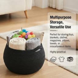 Kleine Wasmand, Vouwbare Opbergmand, Rond en Multifunctioneel voor Handdoeken, Toiletpapier en Wasgoed - 25 x 21 cm, Zwart — thumbnail 2