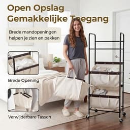 JCP® Wasmand - 120L - Wasmand 3 Vakken - Wasmanden - Beige - 52cm x 33cm x 138cm — thumbnail 5
