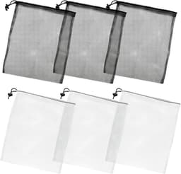 SnelShoppen - Netzakken met Trekkoord 6 Stuks, 3 Zwart + 3 Wit, 35 x 40 cm, Ademend, Waszakken, Speelgoedopslag, Strandtassen, Boodschappentassen, Rei — thumbnail 1