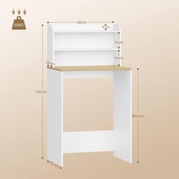 CINK & Co Wasmachinekast met 4 Vakken - Voor Wasmachine of Droger - Met 3 Planken en 2 Haken - Wit en Naturel - 50 x 68 x 128 cm — thumbnail 2