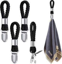 SnelShoppen - 4 Pack Zwarte Handdoek Clips - Handdoek Hangers voor Badkamer - Geen Naaien Nodig - Ideaal voor Thuis, Camping en Feestjes - 13x2.5 cm — thumbnail 1