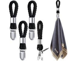 SnelShoppen - 4 Pack Zwarte Handdoek Clips - Handdoek Hangers voor Badkamer - Geen Naaien Nodig - Ideaal voor Thuis, Camping en Feestjes - 13x2.5 cm
