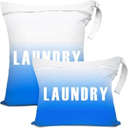 SnelShoppen - Waterproof Laundry Bag Set - Grote en Kleine Waszak voor Reis en Zwembad - Handvatten, Kleurverloop van Wit naar Donkerblauw - Ideaal vo — thumbnail 1