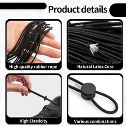 SnelShoppen - Elastisch Rubber Koord 35m 3mm Zwart - Compleet met 50 Koordklemmen, 40 Koordstoppers, Ideaal voor Waslijn, Rugzak, Camping en Creatieve — thumbnail 5